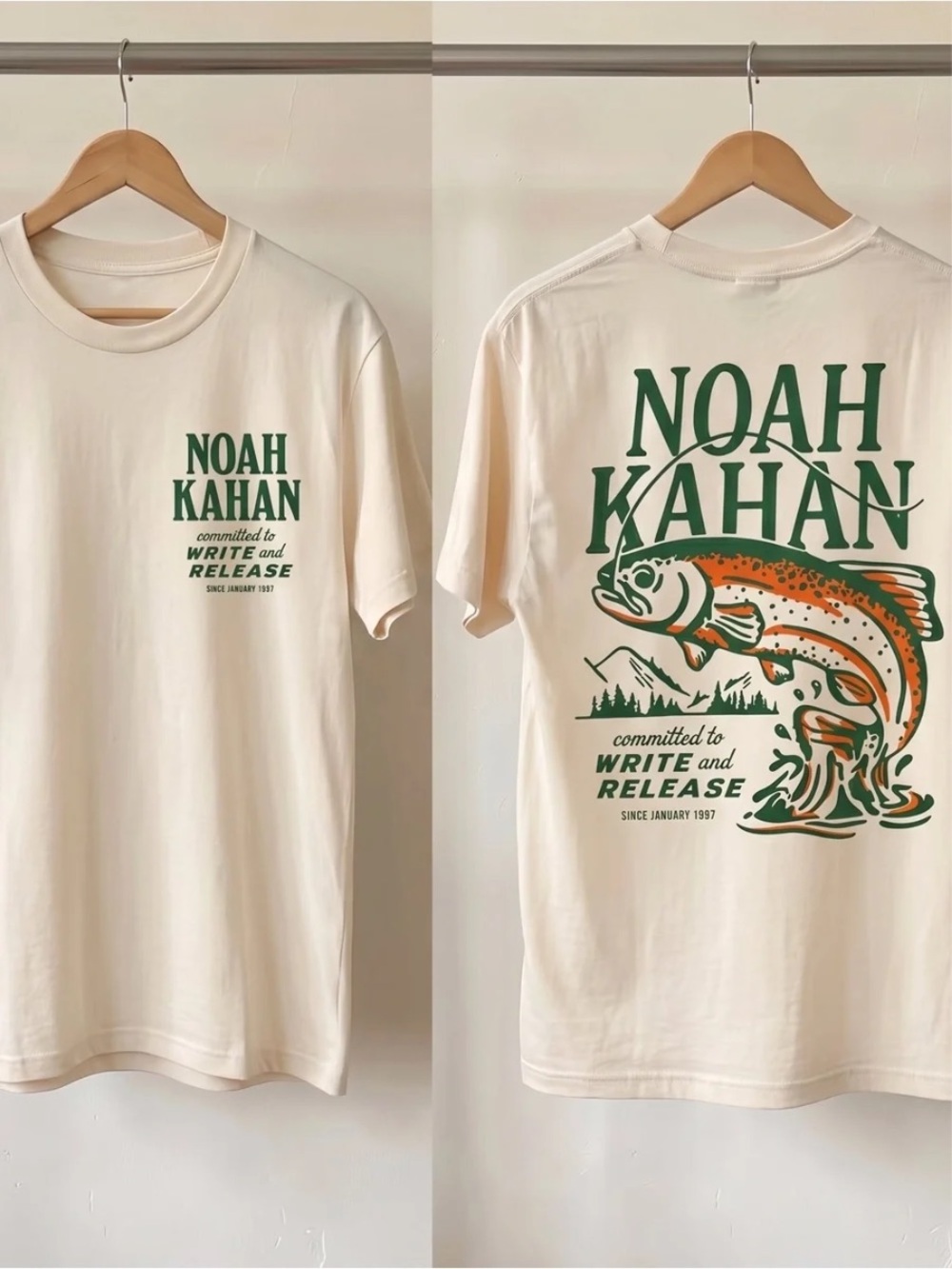 Off White Short Sleeve Tee with Green and Orange Graphic